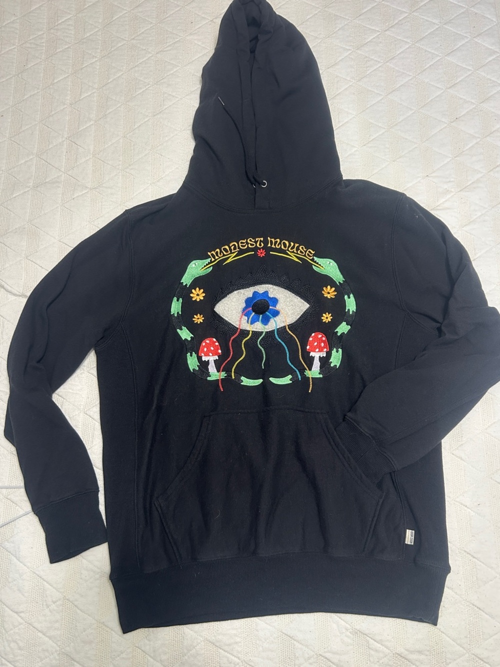 Modest Mouse Tour Hoodie, Black with Embroidery & Textured Graphics, Size M